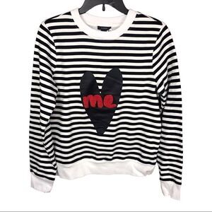 Halogen Sweatshirt Black White Stripe Black Heart ME Patch on Front Small